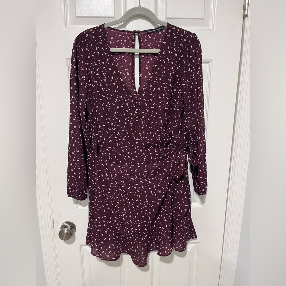 Abercrombie & Fitch Plum Long Sleeve Floral Wrap Dress